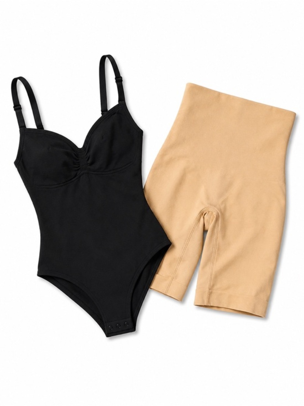 Black One-Piece & Tan High-Waist Short Shapewear